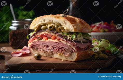   Muffuletta: Een explosie van pikante smaken en zachte texturen op een Italiaanse broodbrij!